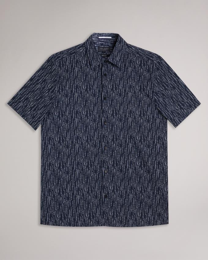 Chemises Ted Baker Short Sleeve Fountain Pen Print Bleu Marine Homme | AIQ-33467276